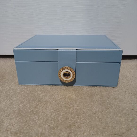 Large Light Blue Faux Leather Jewelry Box - Picture 1 of 8